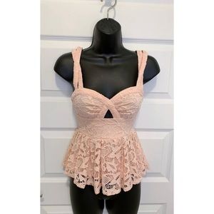 Material Girl Champagne Pink Sleeveless‎ Bustier Flowy Dressy Spring Top Blouse